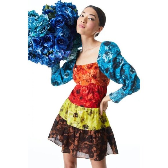 ALICE + OLIVIA Rowan Tiered Babydoll Dress in Blue Size X-Small - Picture 1 of 11